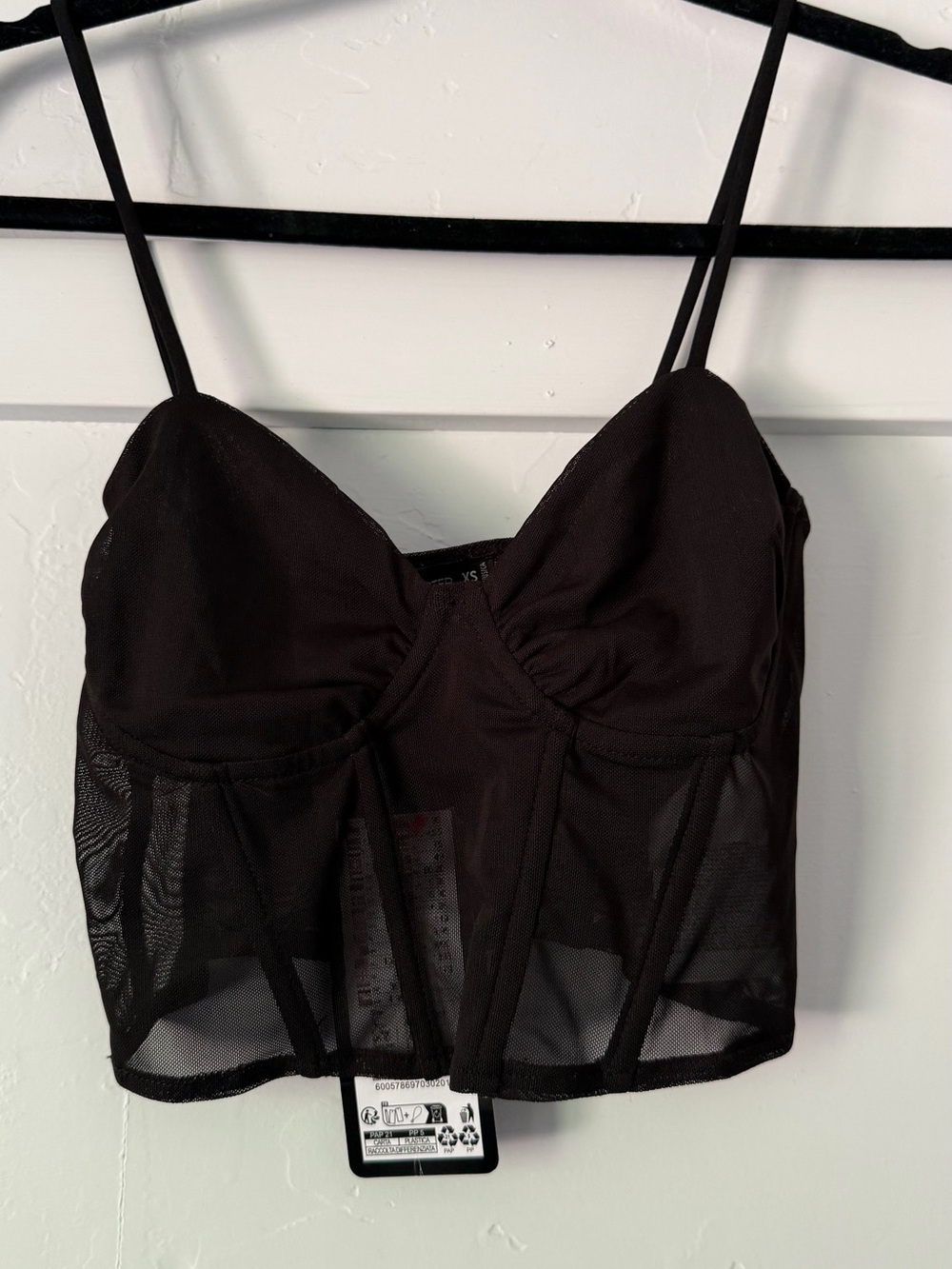 Source Unknown Black Mesh Bustier Crop Top
